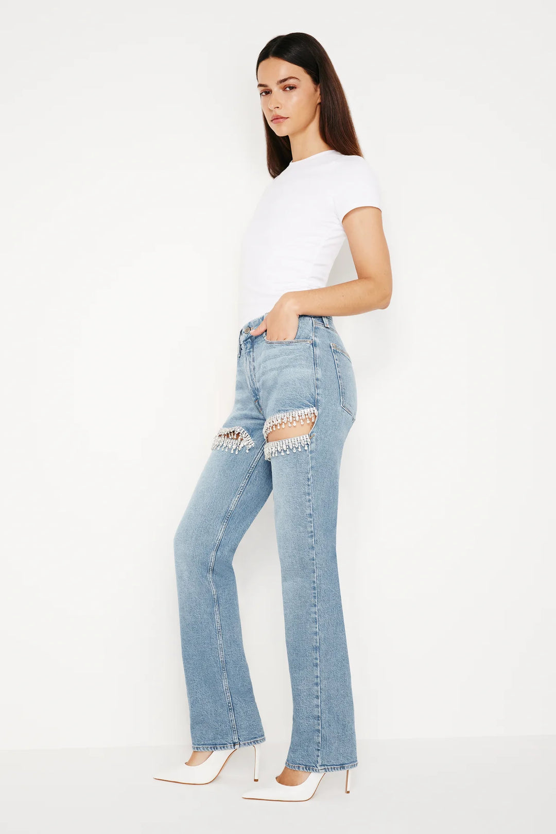 Amelia- Rhinestone Embellished Cut Out Jeans