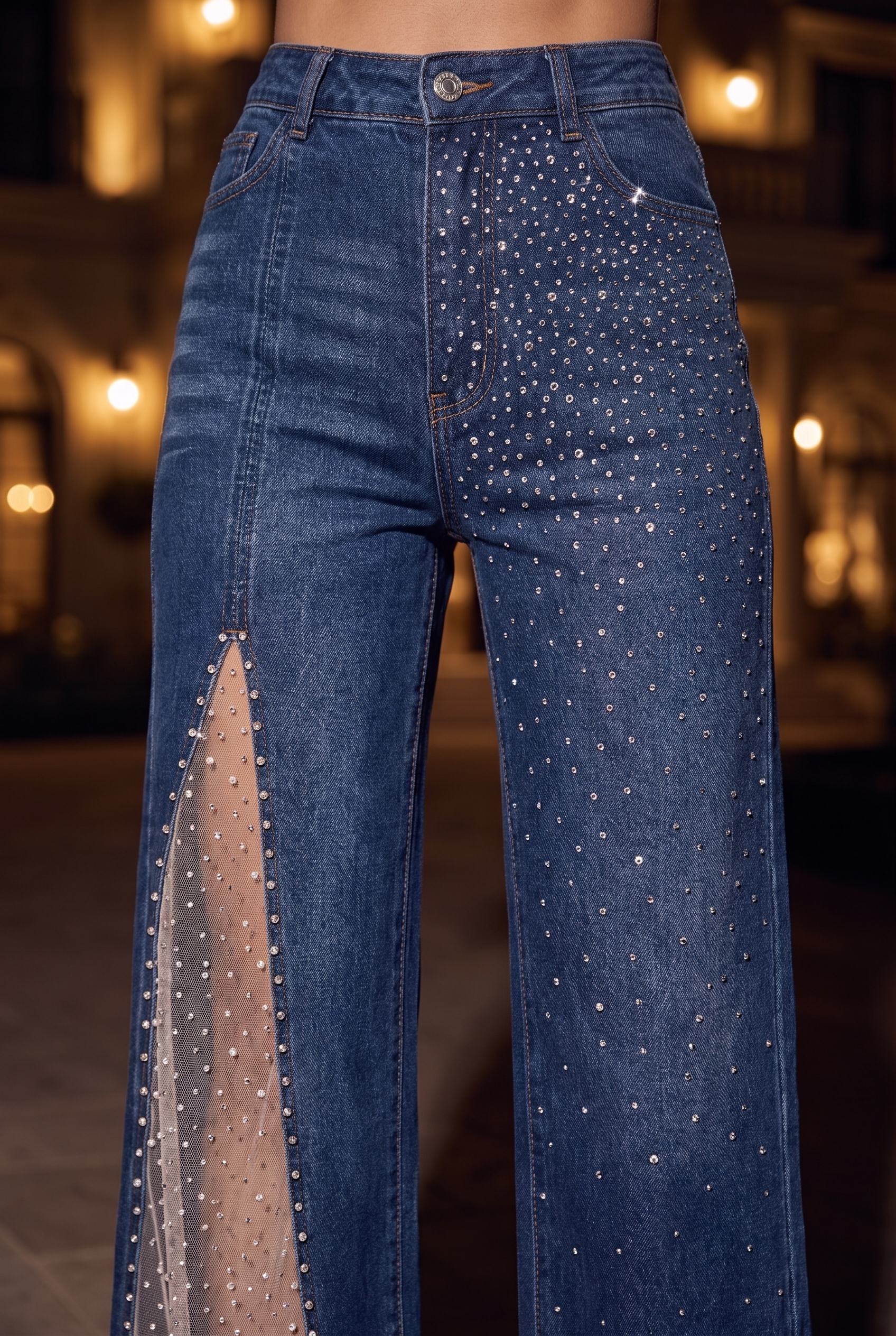 (Limited Edition) Dark Romance - Rhinestone Embellished Jeans - Dark Blue
