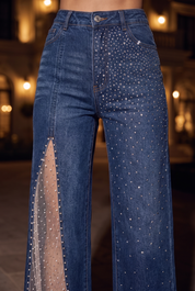 (Limited Edition) Dark Romance - Rhinestone Embellished Jeans - Dark Blue