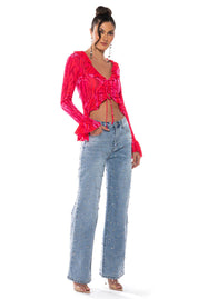 Lumière Rhinestone Embellished Wide Leg Jeans - Ice Blue