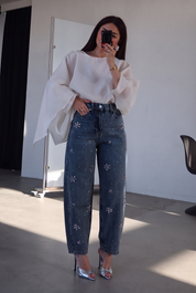 Moonflower - Rhinestone Embellished Jeans - Dark Blue