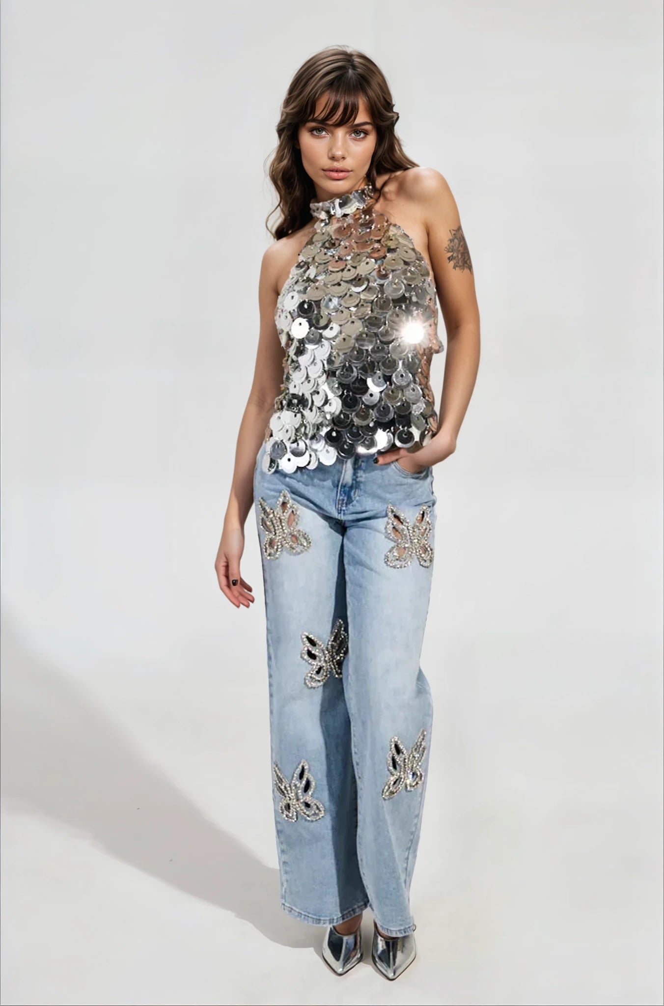 Embellished Butterfly Cut Out Jeans - Nyssa