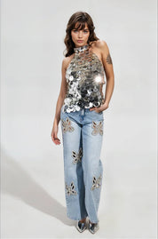 Embellished Butterfly Cut Out Jeans - Nyssa