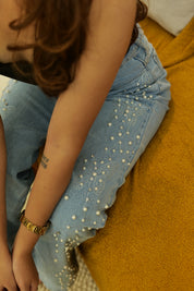 Ira - Rhinestone Embellished Jeans - Ice Blue