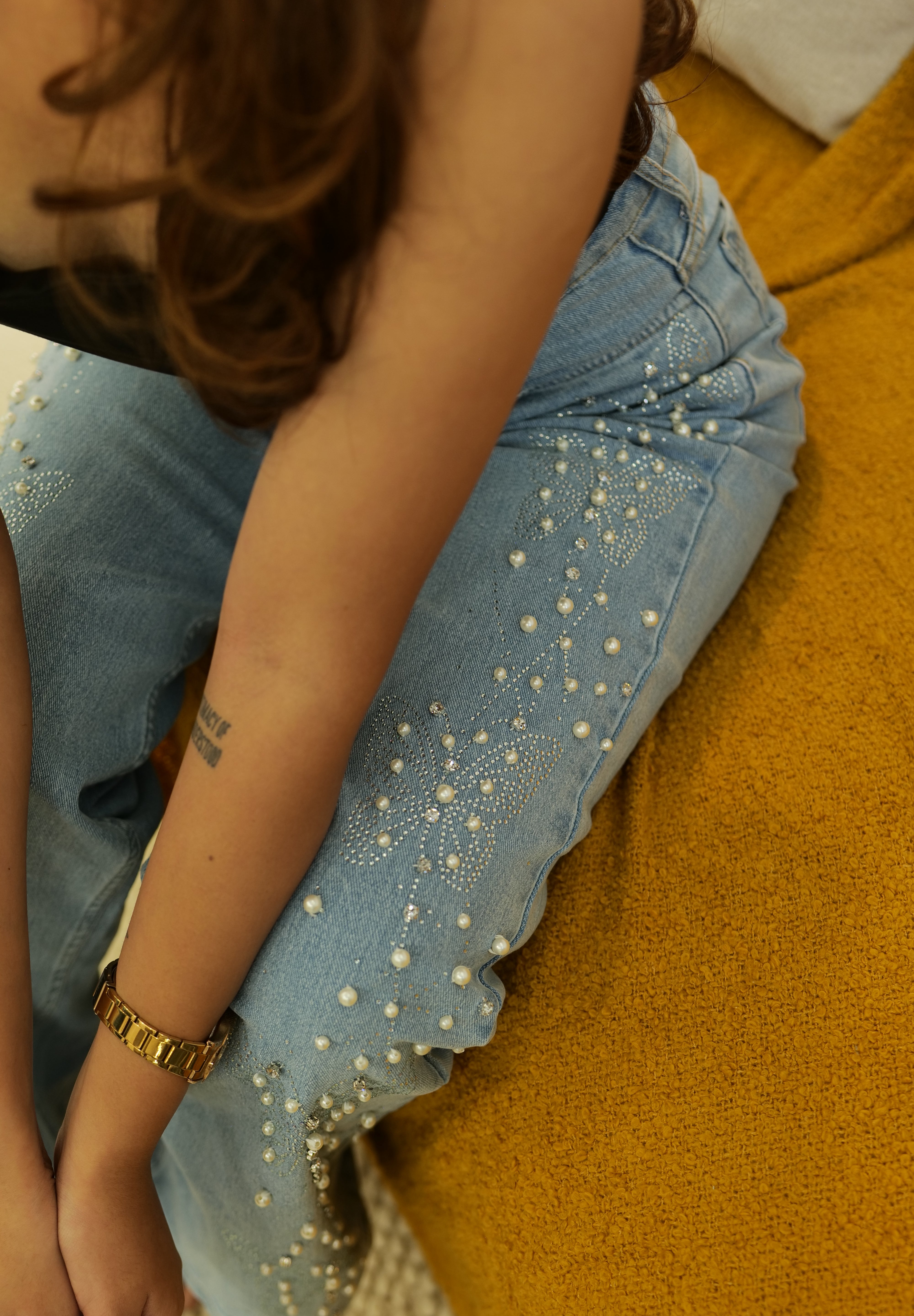 Ira - Rhinestone Embellished Jeans - Ice Blue