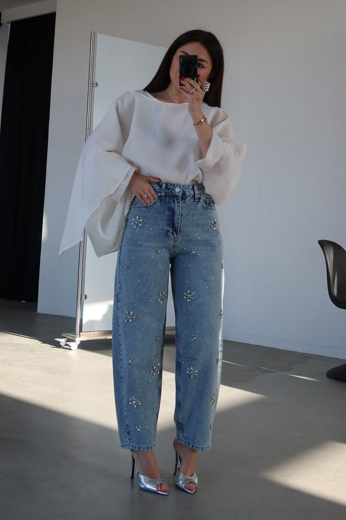 Florice - Rhinestone Embellished Jeans - Ice Blue
