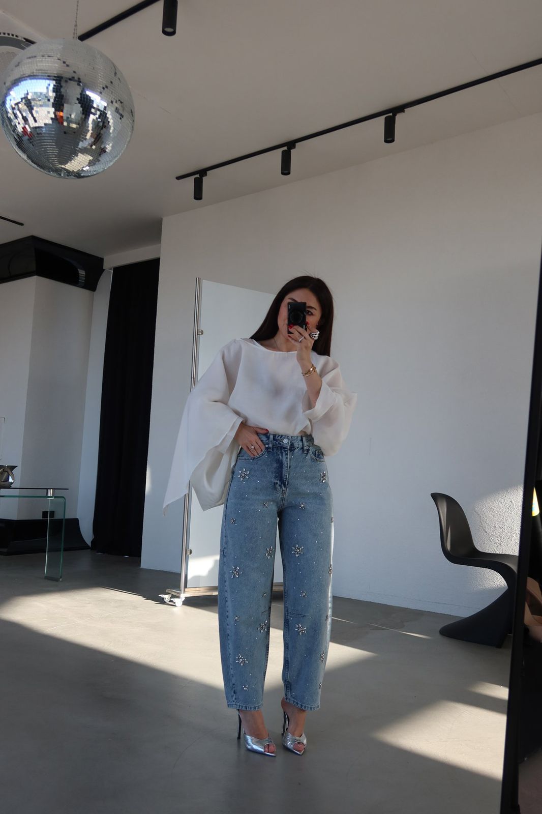Florice - Rhinestone Embellished Jeans - Ice Blue