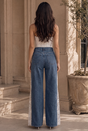 Juliette - Pearl Embellished Lace Jeans - Dark Blue