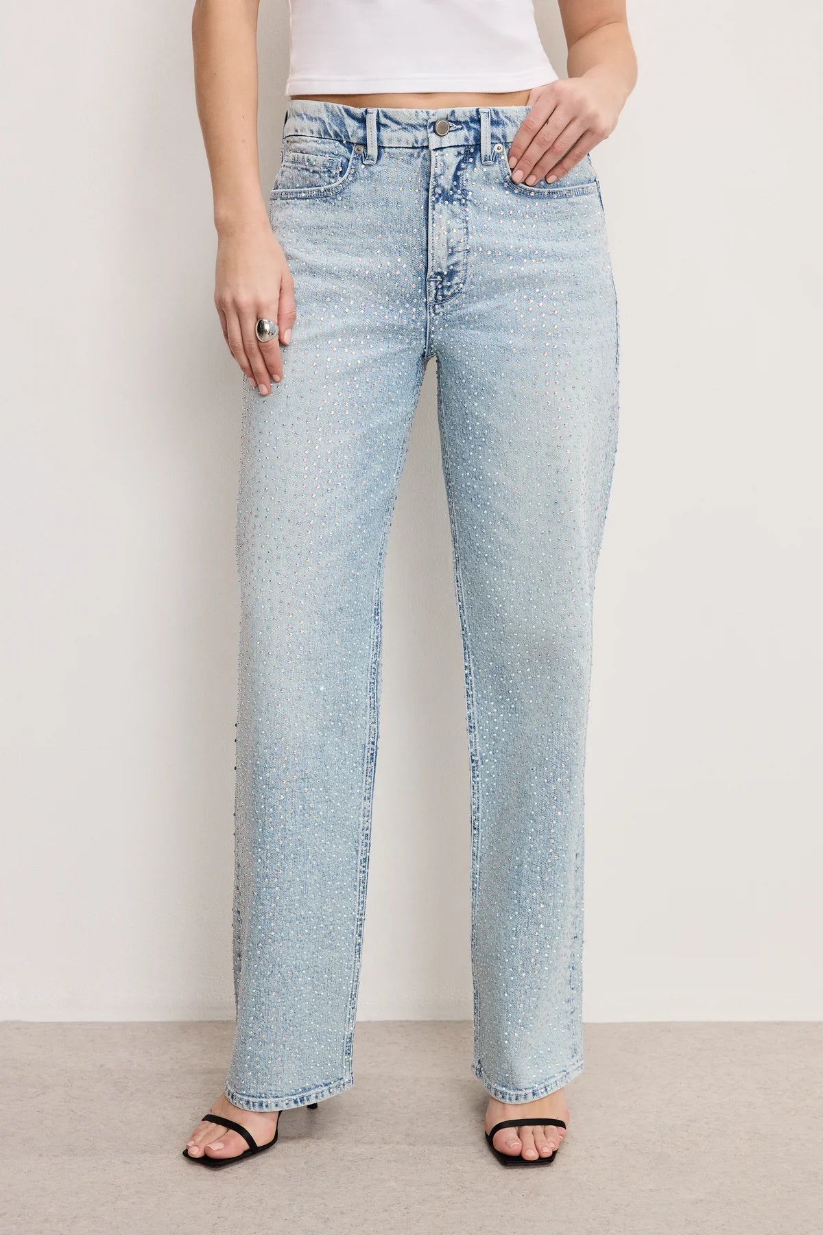 Disco Dust - Rhinestone Embellished Wide Leg Jeans