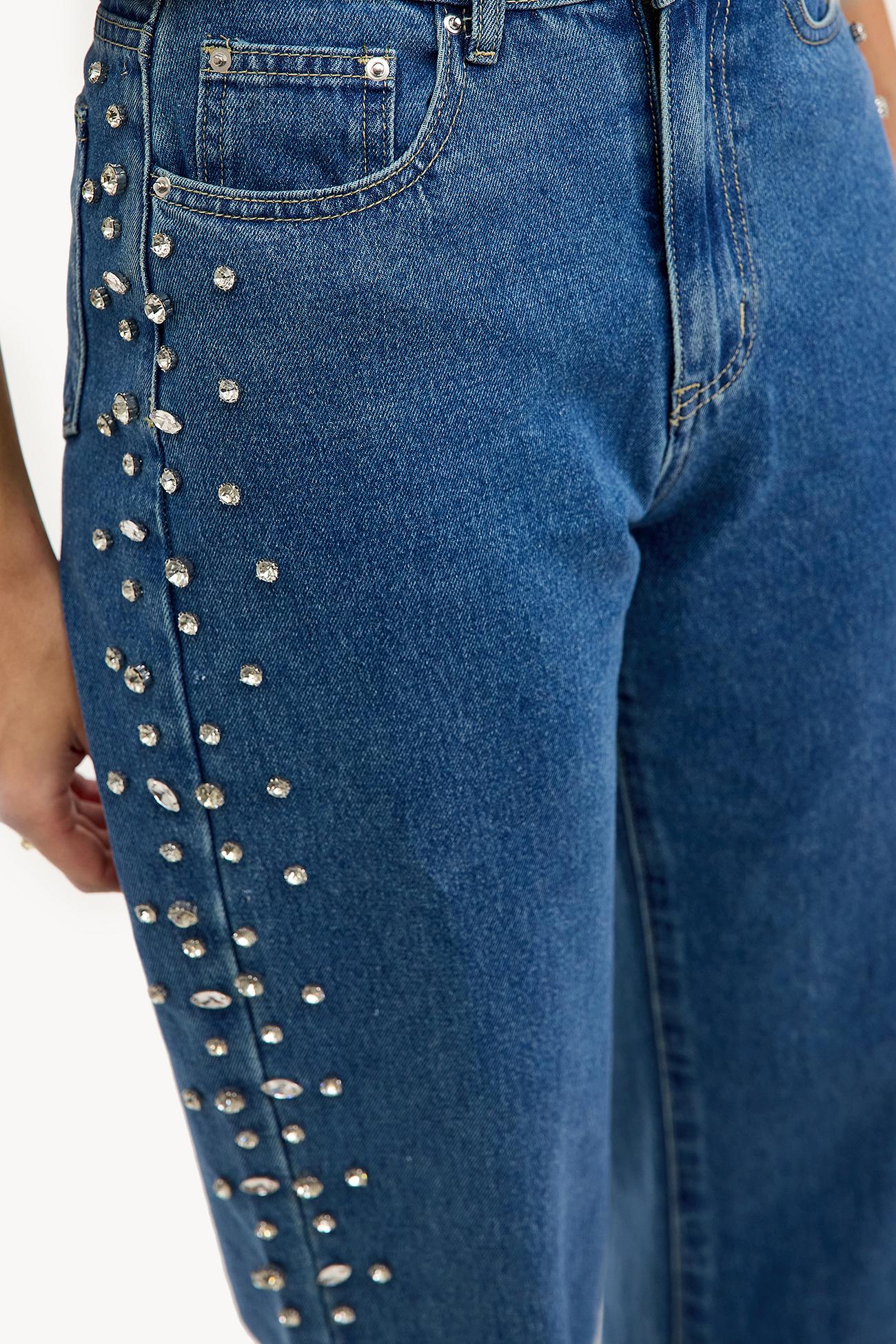Eclipse - Rhinestone Embellished Wide Leg Jeans - Dark Blue