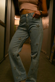 Florice - Rhinestone Embellished Jeans - Ice Blue