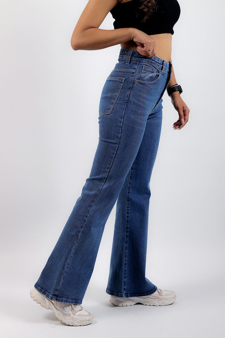 Ladies Boot Cut Aqua Blue Whisker Washed Jeans