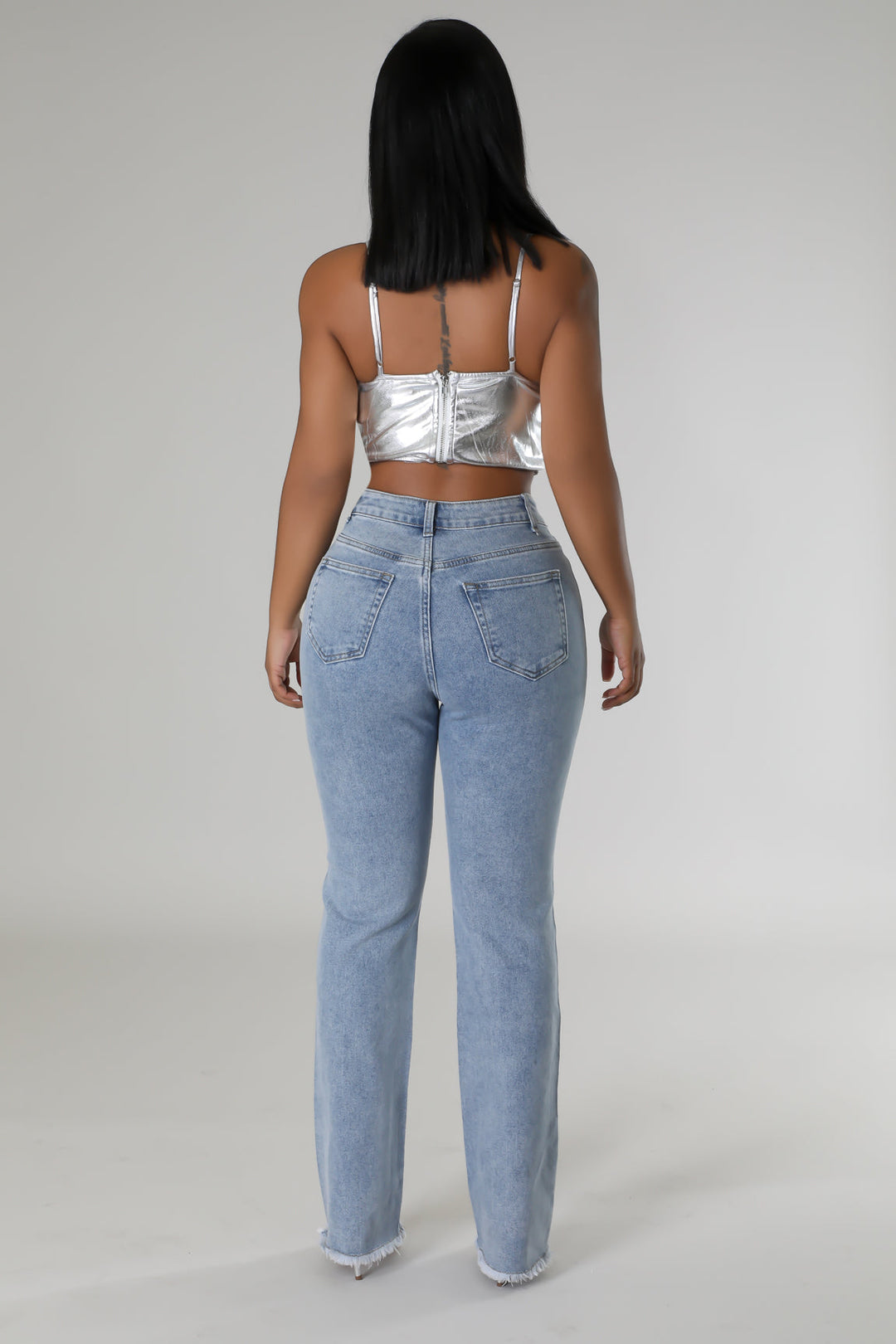 Embellished Wide Leg Fray Bottom Jeans - Eleanor