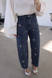 Moonflower - Rhinestone Embellished Jeans - Dark Blue