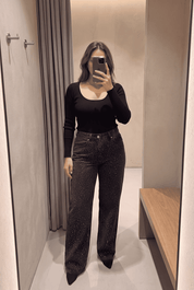 Lunar Lava - Rhinestone Embellished Wide Leg Jeans - Black