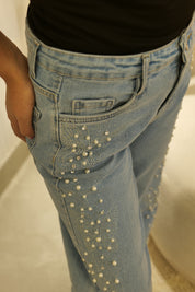 Ira - Rhinestone Embellished Jeans - Ice Blue