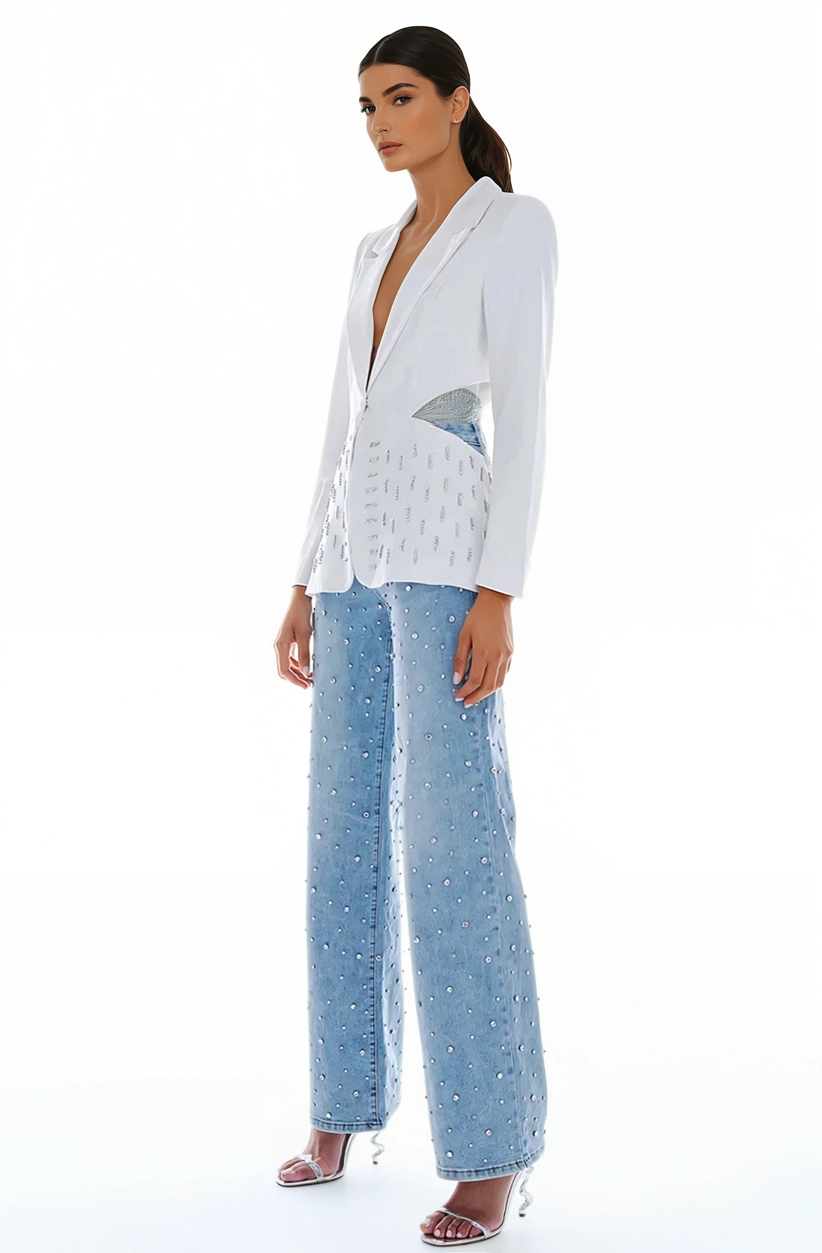Lumière Rhinestone Embellished Wide Leg Jeans
