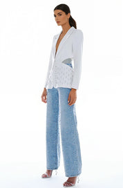 Lumière Rhinestone Embellished Wide Leg Jeans