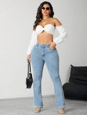 Sophia - High Rise Pearl Embellished Boot Cut Jeans