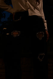 Black Heart - Rhinestone Embellished Cut Out Jeans - Black