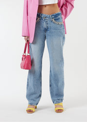 Diva - Rhinestone Embellished Wide Leg Jeans