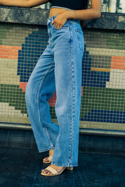 Samantha - Rhinestone Embellished Wide Leg Jeans - Ice Blue