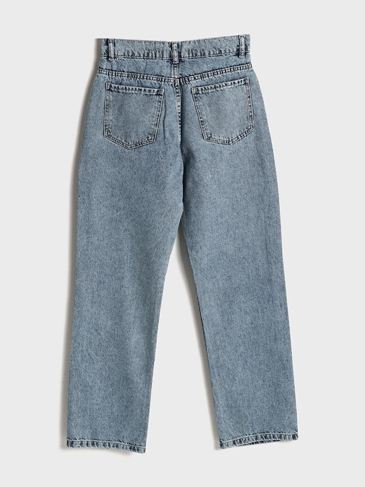 Frost Drop - Rhinestone Embellished Wide Leg Jeans - Ice Blue