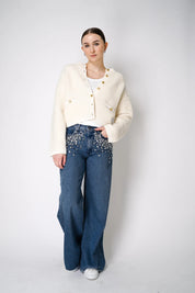 Midnight Glam - Rhinestone Embellished Wide Leg Jeans