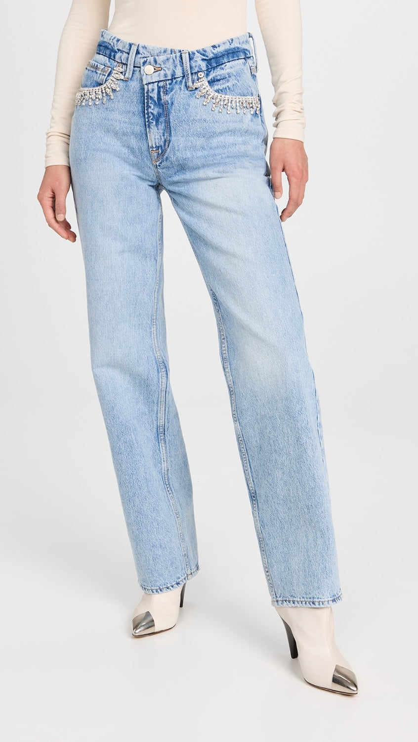 Diva - Rhinestone Embellished Wide Leg Jeans