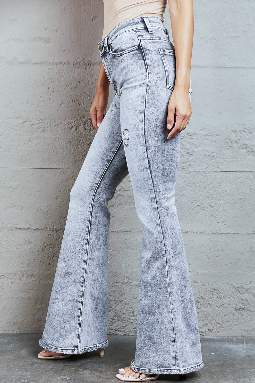 High Rise Boot Cut Jeans - Acid Wash