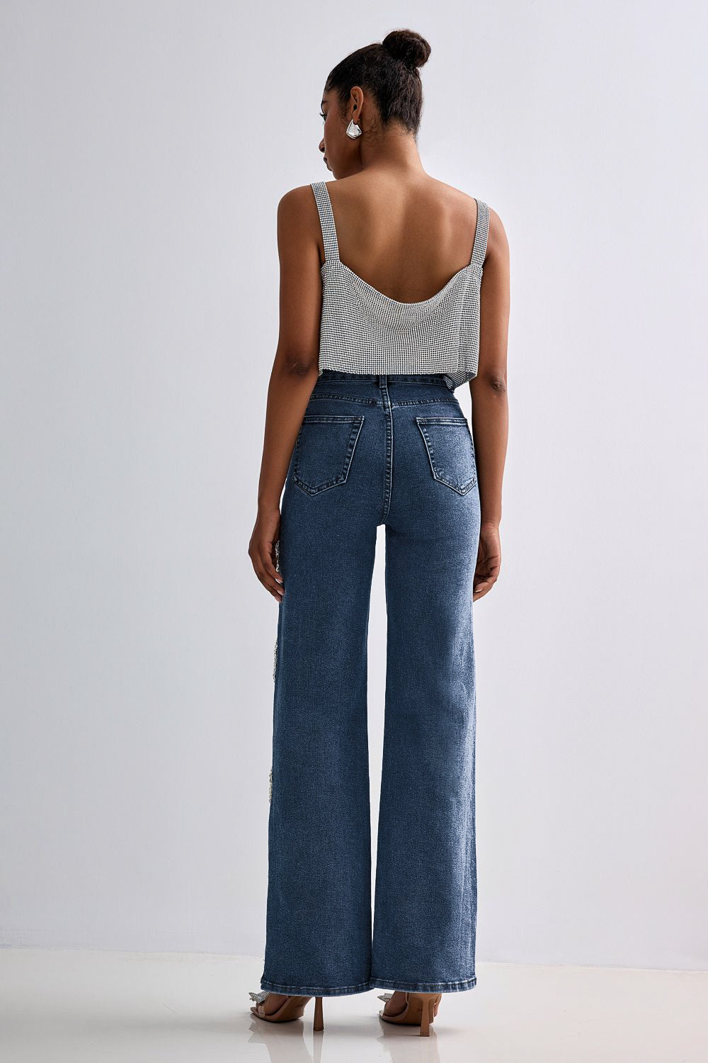 Selene - Rhinestone Embellished Wide Leg Jeans