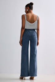 Selene - Rhinestone Embellished Wide Leg Jeans