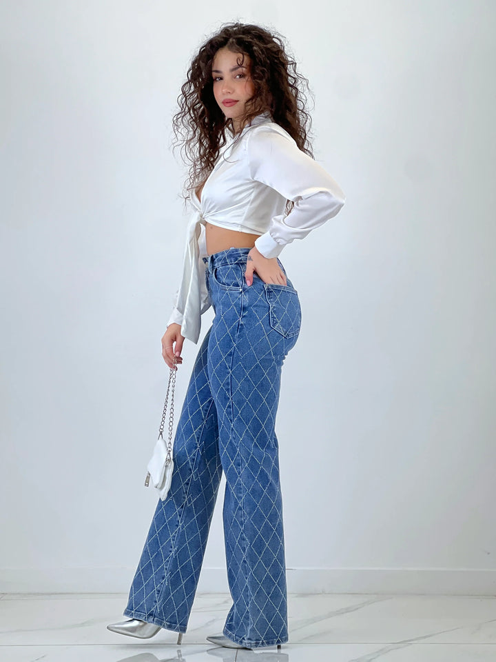 Diamond Daze High Rise Wide Leg Jeans