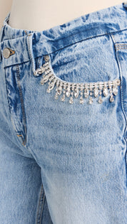 Diva - Rhinestone Embellished Wide Leg Jeans