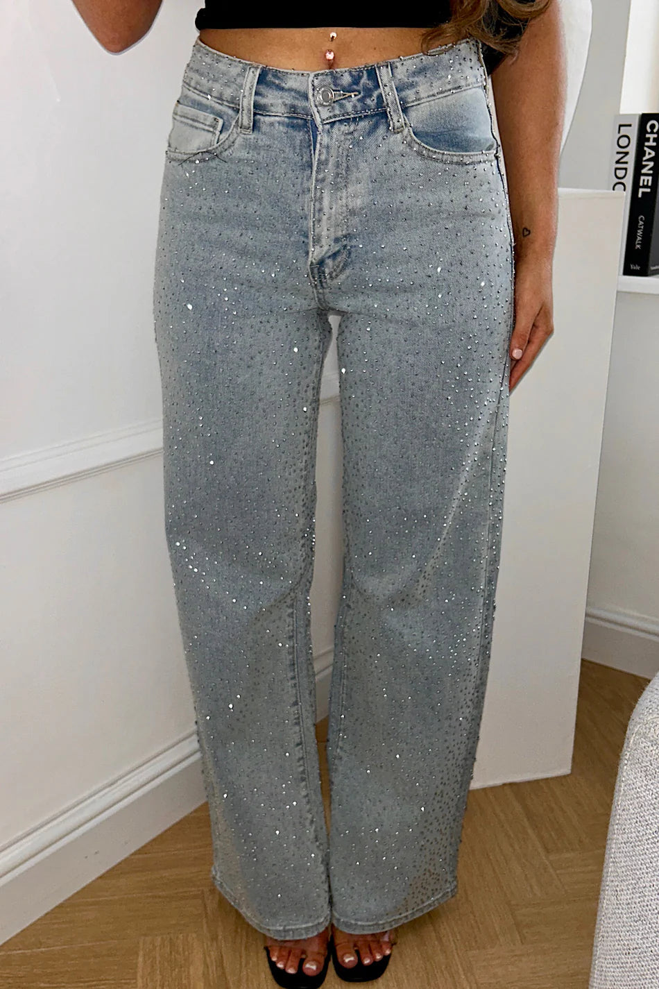 Disco Dust - Rhinestone Embellished Wide Leg Jeans