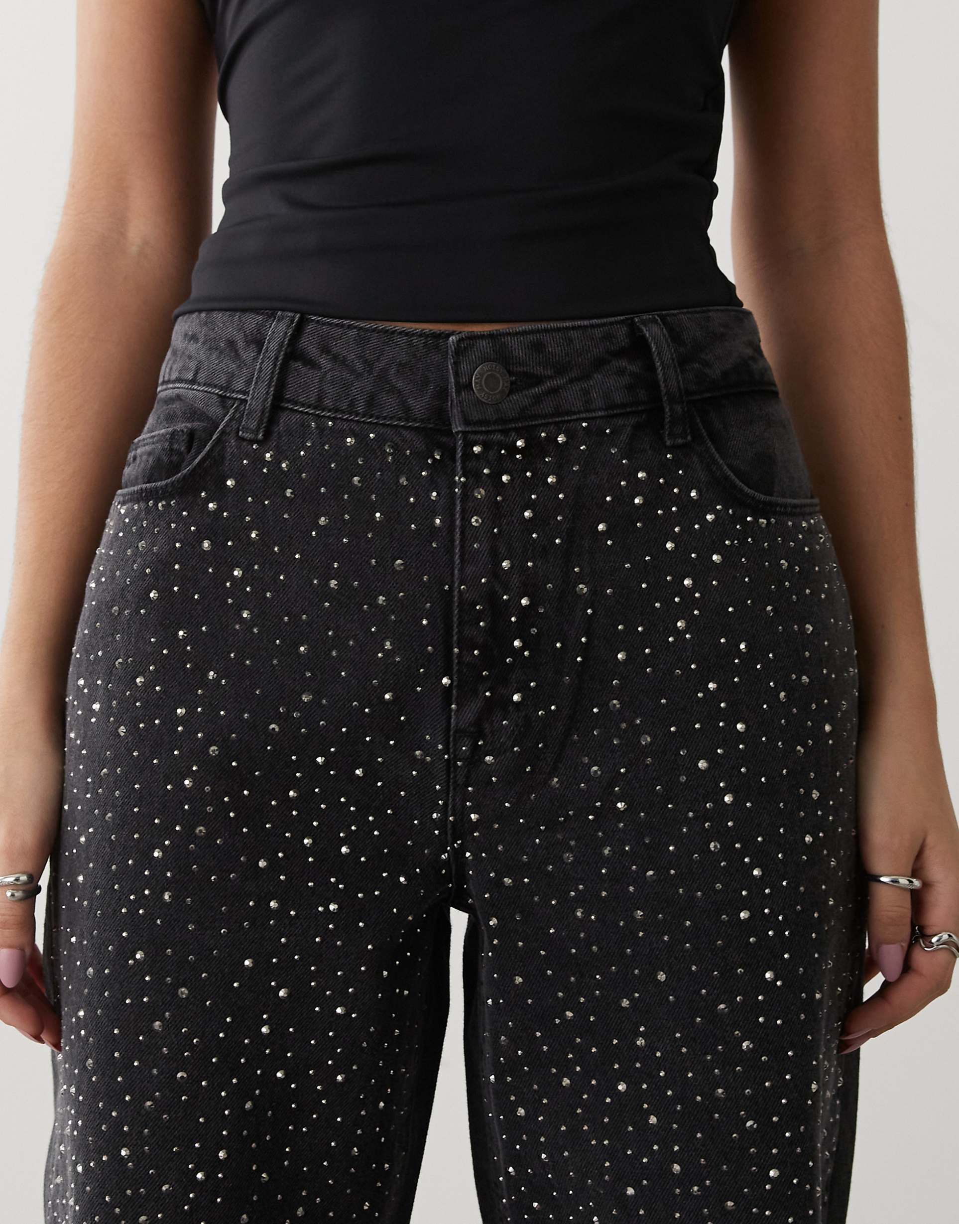 Lunar Lava - Rhinestone Embellished Wide Leg Jeans