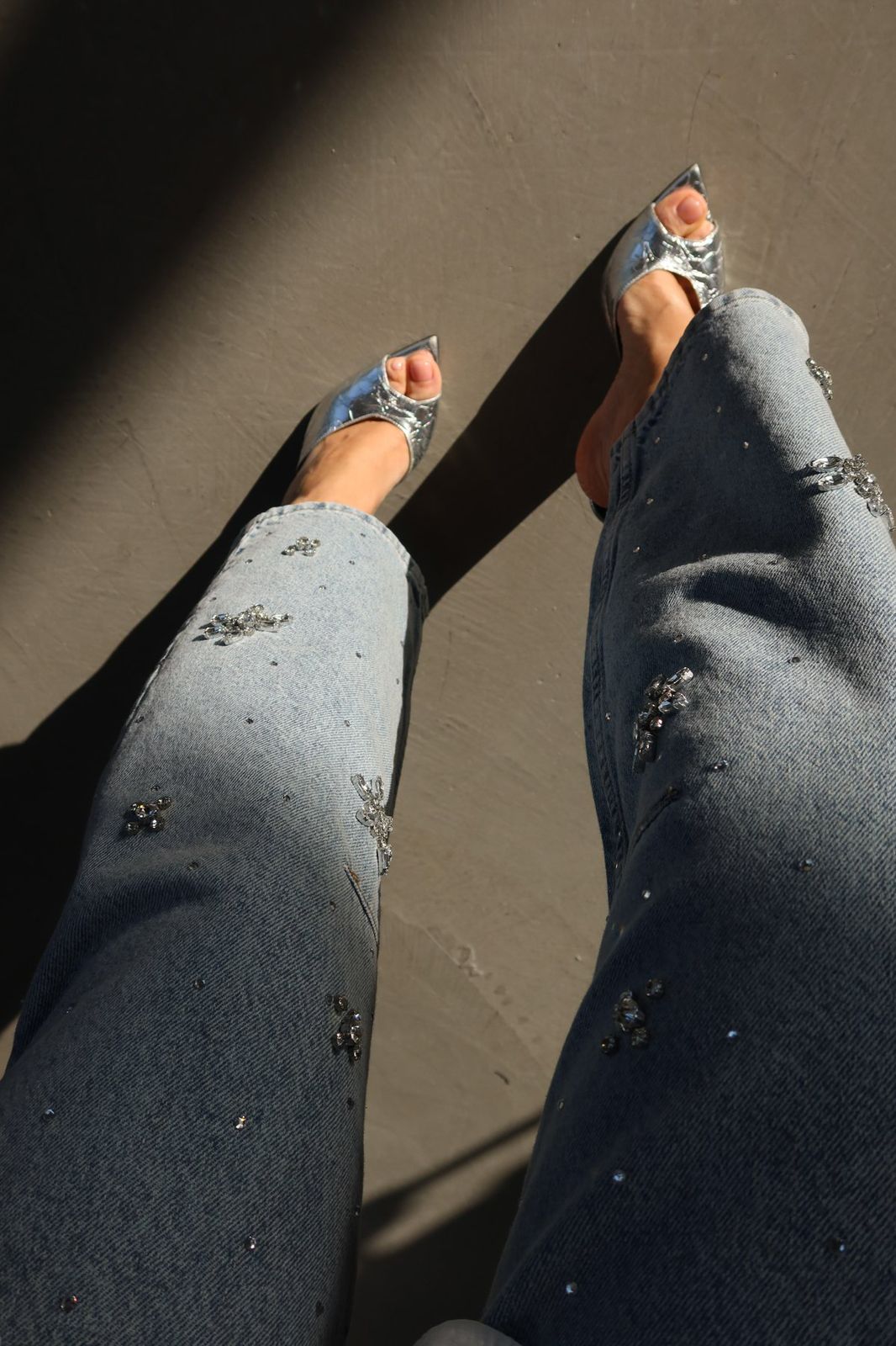 Florice - Rhinestone Embellished Jeans - Ice Blue