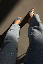 Florice - Rhinestone Embellished Jeans - Ice Blue