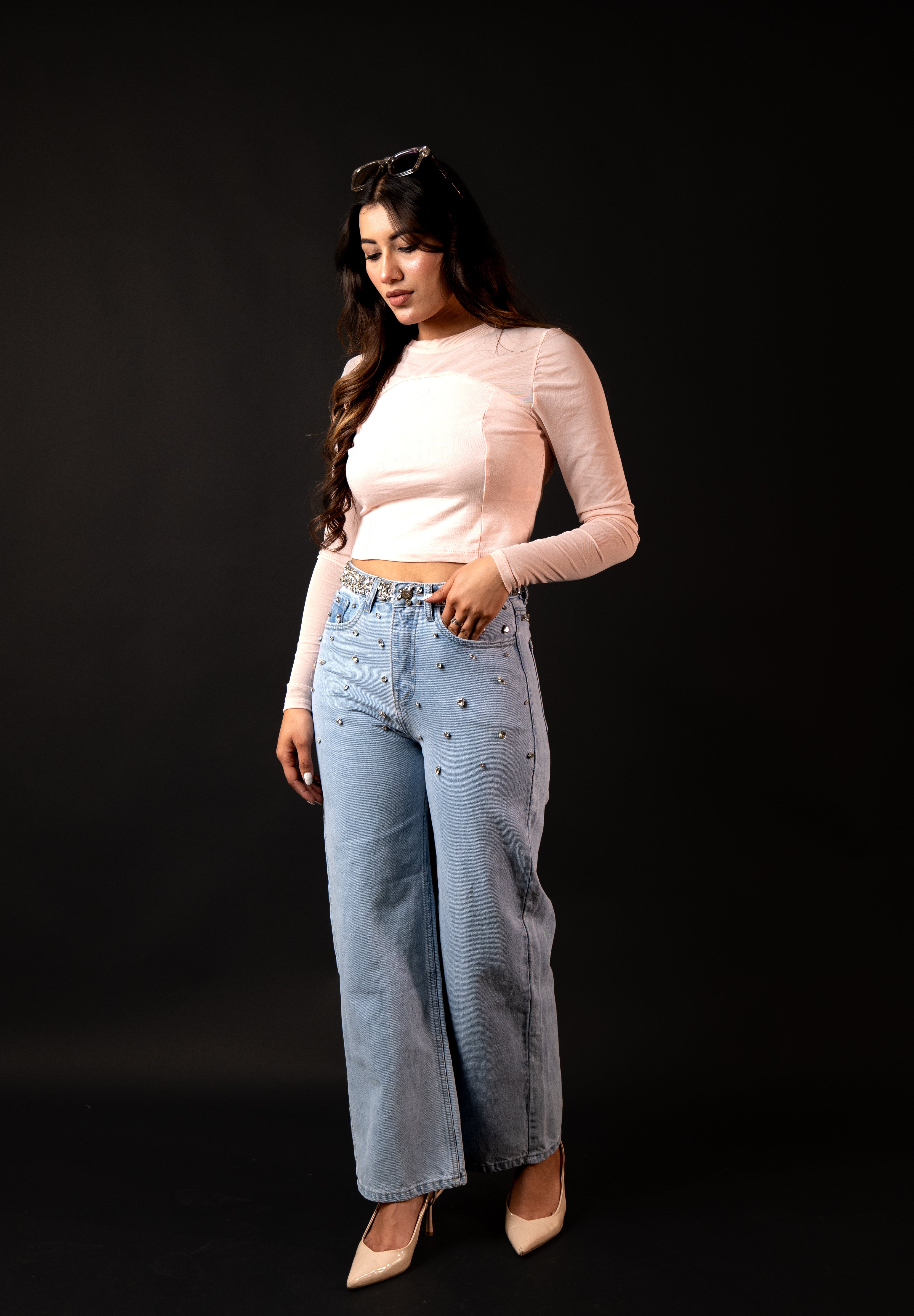 Dazzle Band - Rhinestone Embellished Wide Leg Jeans