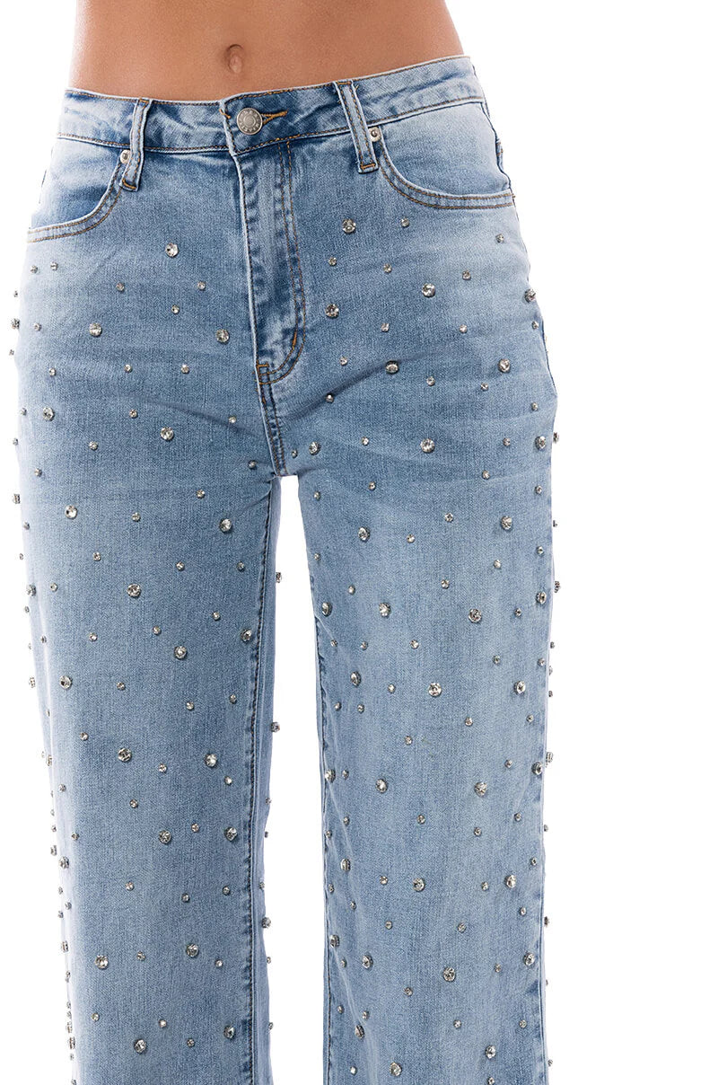 Lumière Rhinestone Embellished Wide Leg Jeans