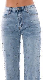 Lumière Rhinestone Embellished Wide Leg Jeans