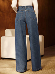 Diamond Mist - Rhinestone Embellished Wide Leg Jeans - Dark Blue