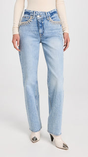 Diva - Rhinestone Embellished Wide Leg Jeans
