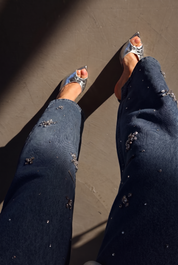 Moonflower - Rhinestone Embellished Jeans - Dark Blue