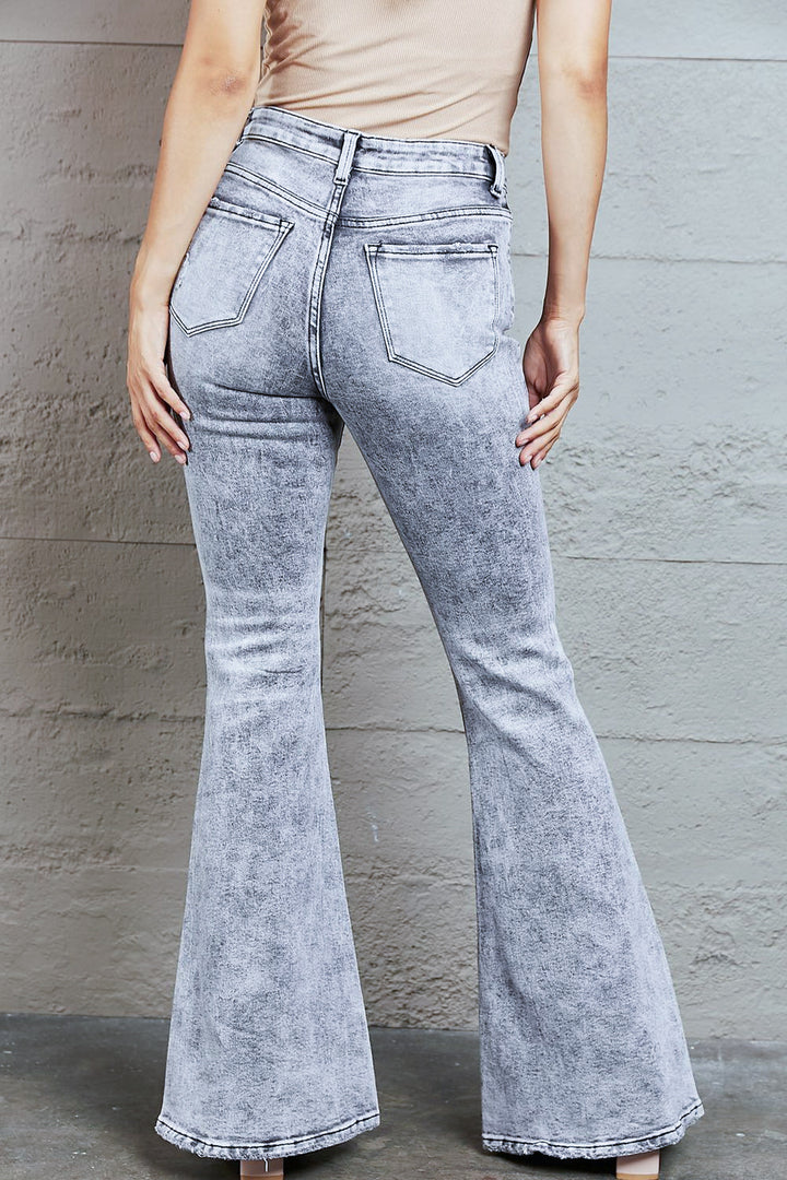 High Rise Boot Cut Jeans - Acid Wash