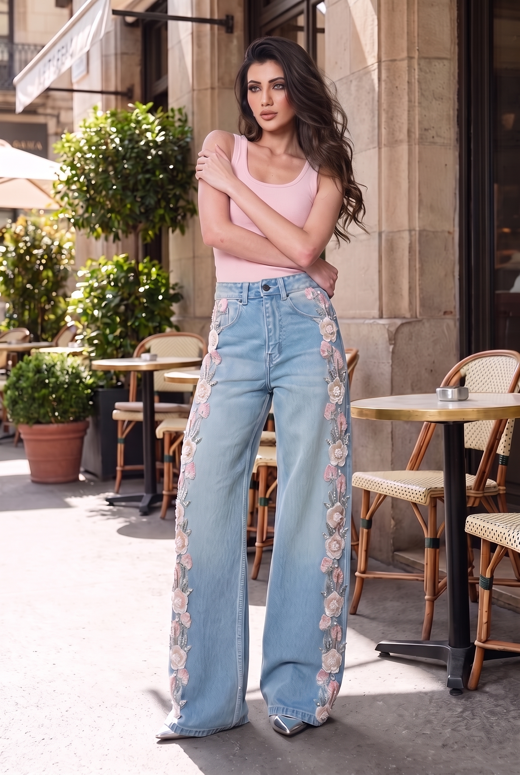 (Limited Edition) Secret Garden - Embellished Lace Jeans - Ice Blue