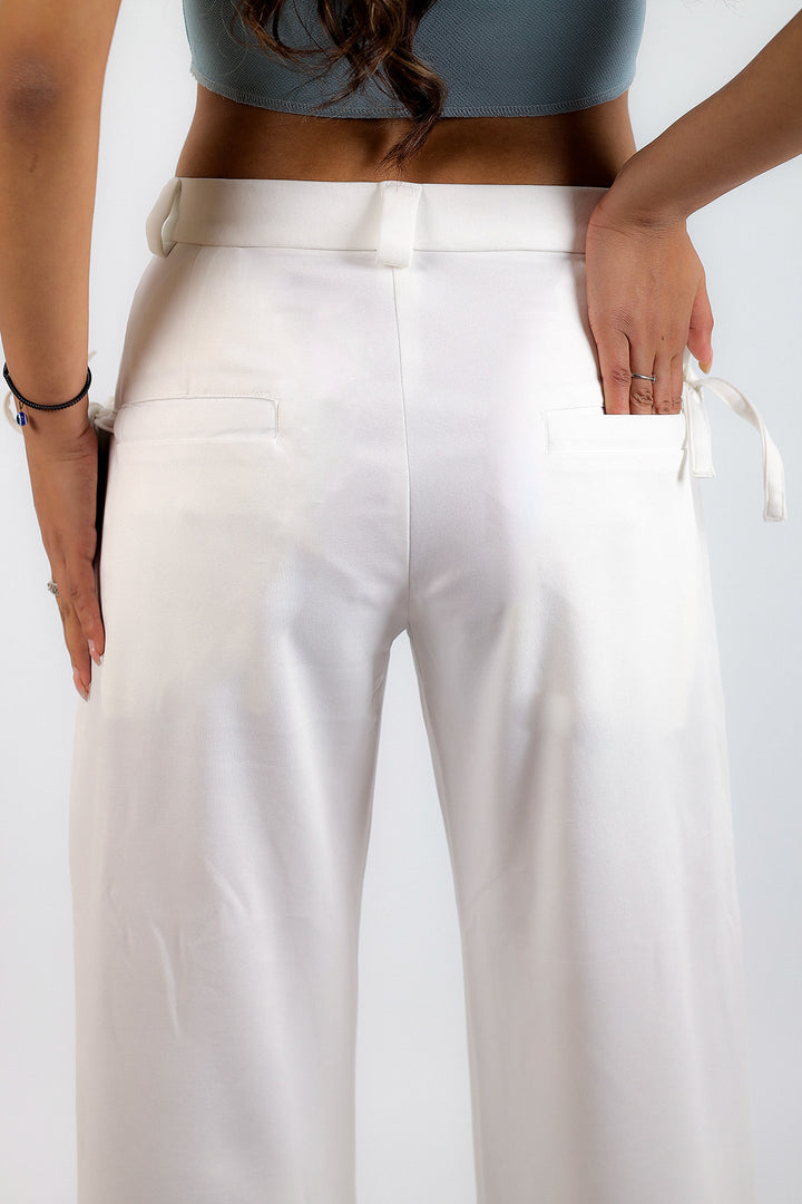 White Casual Korean Pants for Women