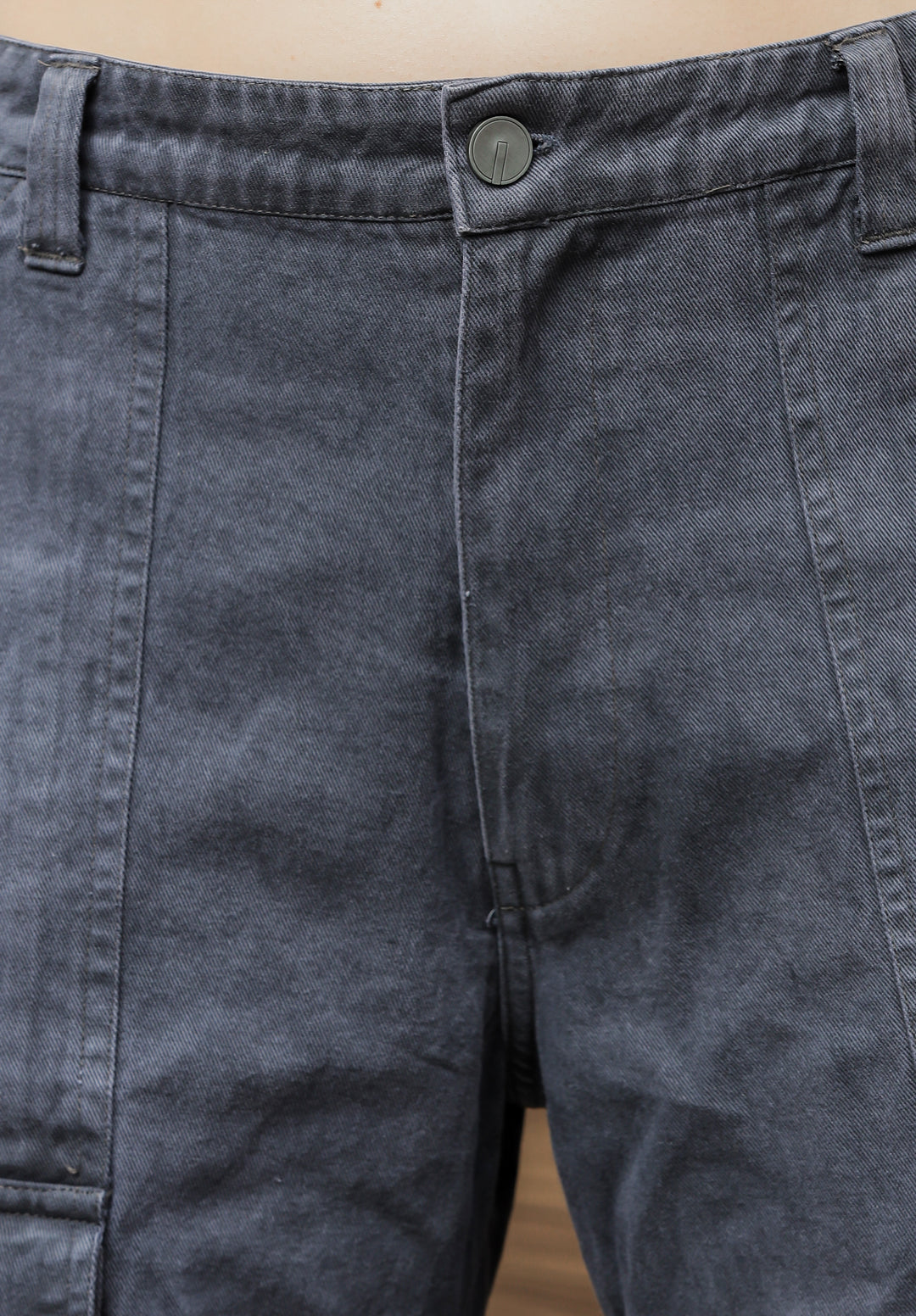 High-Rise Grey Denim Cargo Pants