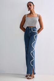 Selene - Rhinestone Embellished Wide Leg Jeans