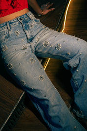 Dazie - Rhinestone Embellished Wide Leg Jeans